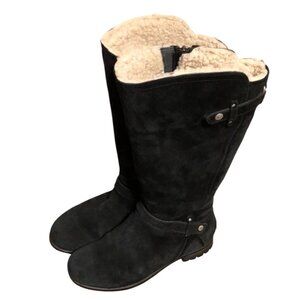 UGG Jillian Womens Size 9 Zip Black Suede Tall Boots With Shearling Lining